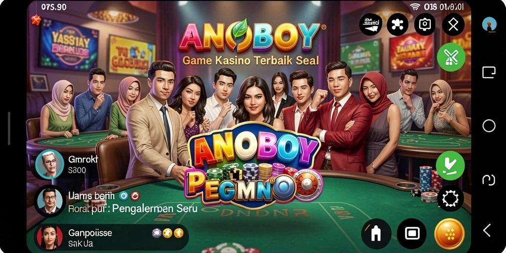 Screenshot gameplay ANOBOY yang menampilkan suasana kasino yang seru.