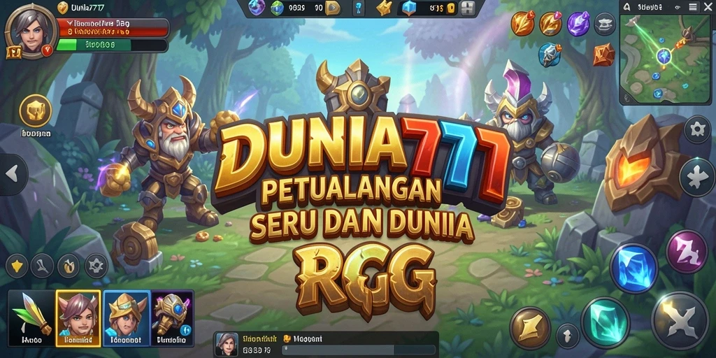 Screenshot utama DUNIA777 menunjukkan aksi seru dalam pertarungan RPG.