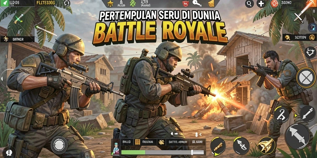 Tangkapan layar utama FILTER303 menampilkan pertarungan mendebarkan di arena Battle Royale.