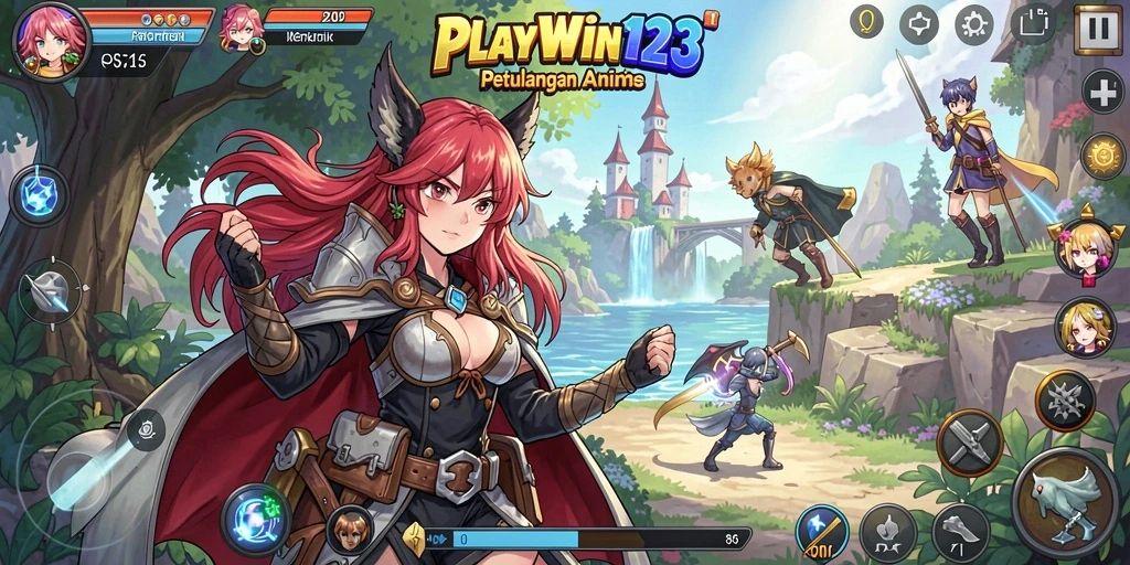 Tangkapan layar dari gameplay seru PLAYWIN123 dengan karakter anime yang ikonik.